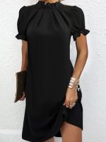Stylish Balloon Sleeve Plain Mini Dress - Image 2