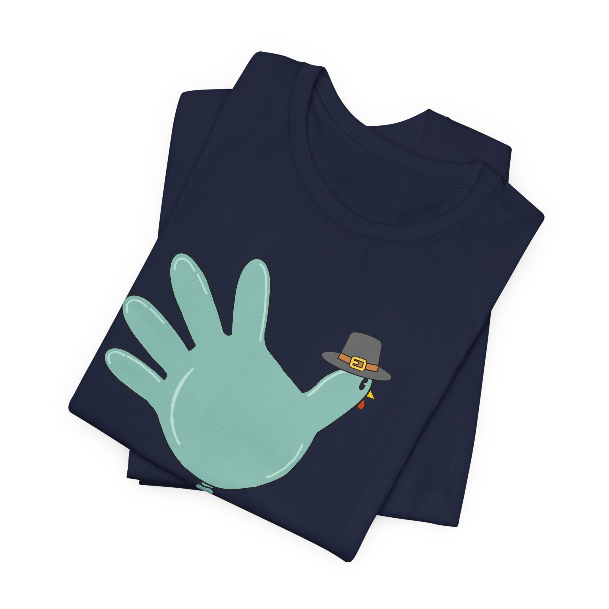 17352318976918202680_2048 Turkey Glove with Pilgrim Hat T-Shirt - Image 4