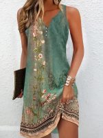 Green V-Neck Sleeveless Mini Dress - Image 2