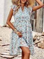 Blue Short Sleeve Print Mini Dress - Image 2