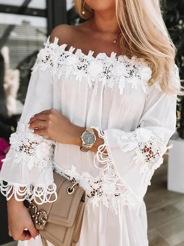 1b02ecd1d5c3eed5d3221235f7f1541a.jpg SImple White Off the Shoulder Mini Dress - Image 3