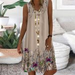 Trendy Coffee Sleeveless Print Mini Dress - Image 2