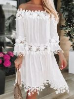 SImple White Off the Shoulder Mini Dress - Image 2