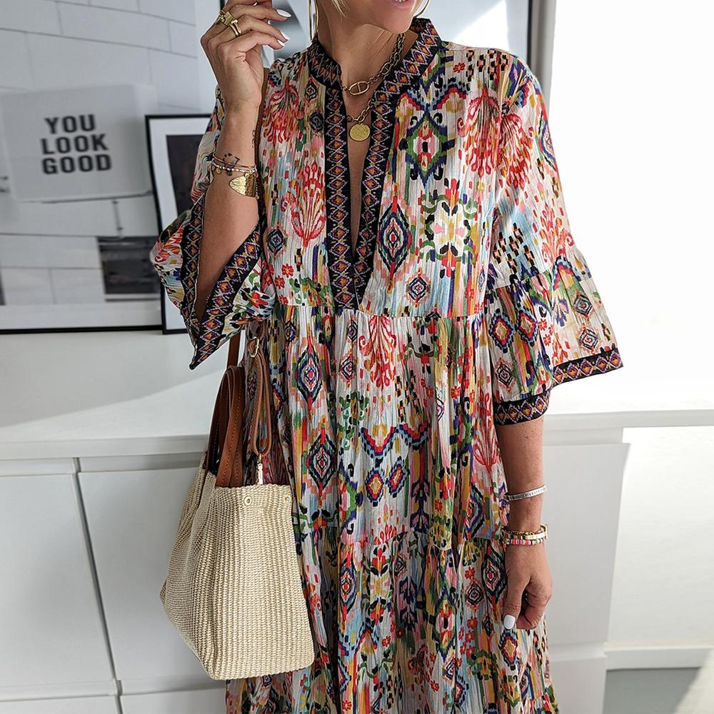 4rgfbth_77b3edab-bbba-4371-b4d2-40762a4ead16.jpg Attractive 3/4 Sleeve Print Midi Dress - Image 4