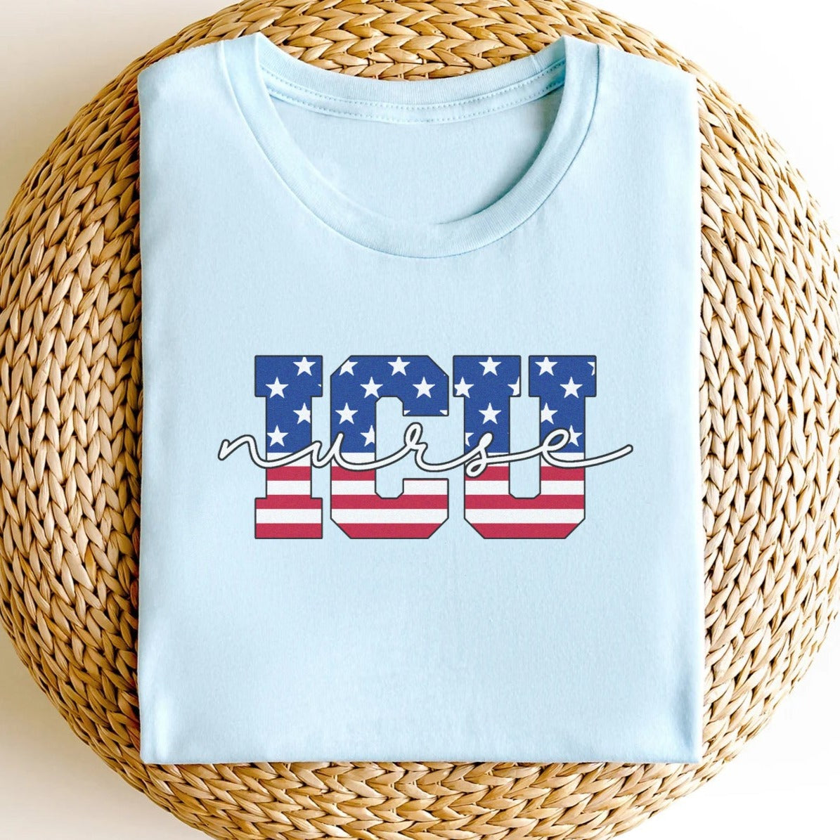 4thjulyicunurseice Stars & Stripes ICU Nurse T-Shirt - Image 8