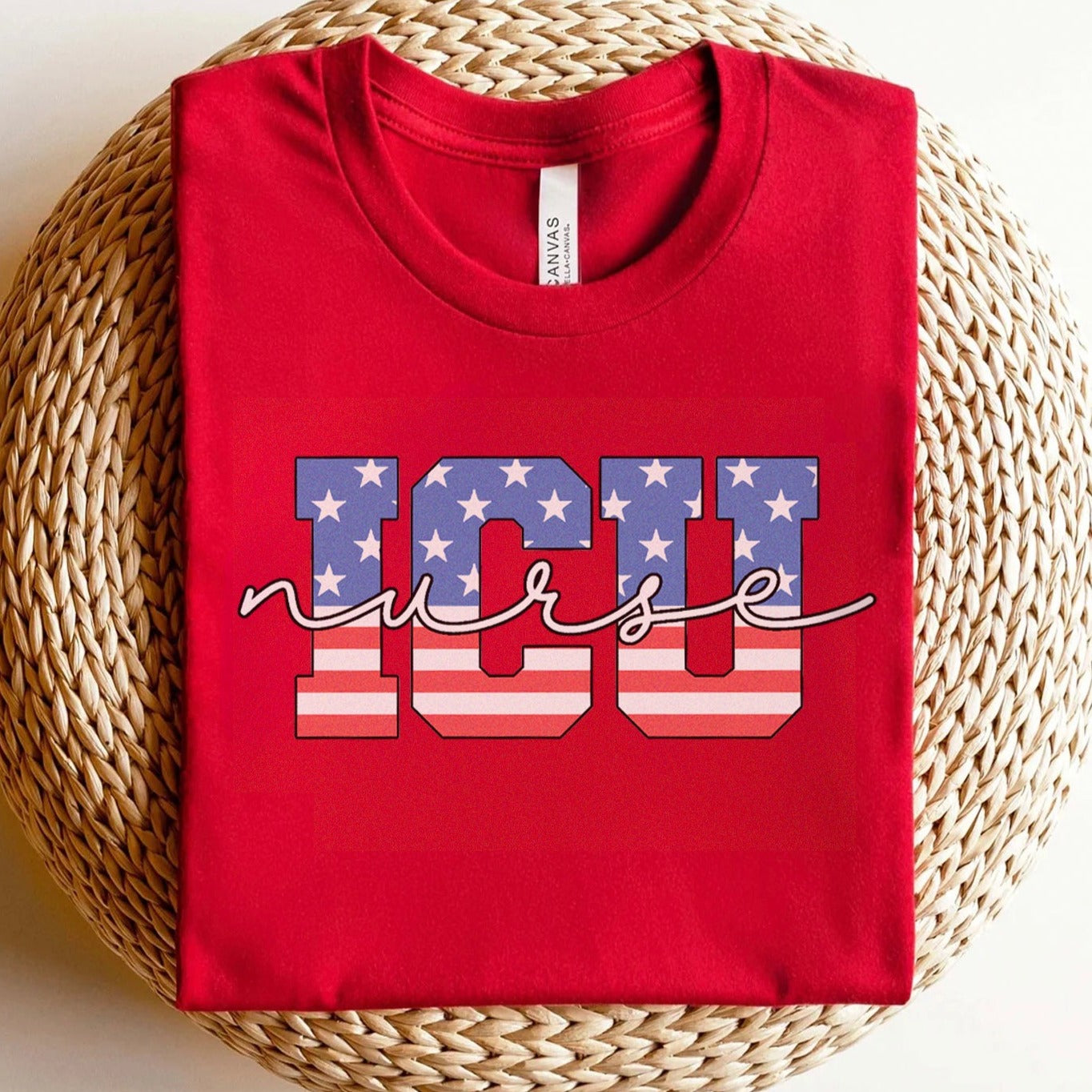 4thjulyicunursered Stars & Stripes ICU Nurse T-Shirt - Image 3