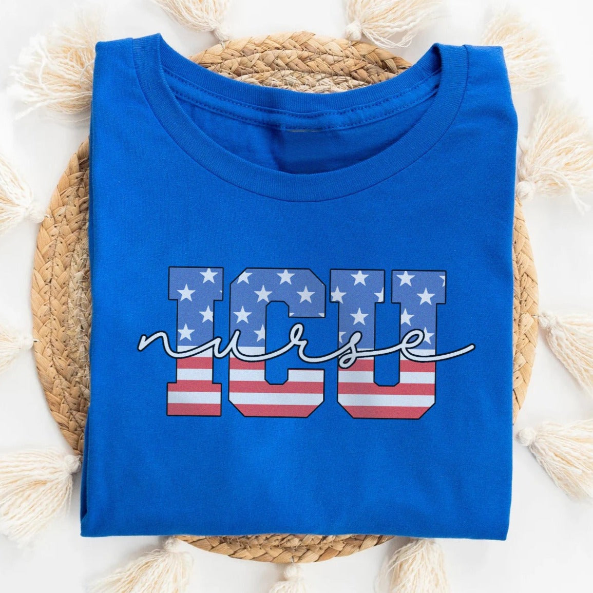 4thjulyicunurseroyal Stars & Stripes ICU Nurse T-Shirt - Image 1