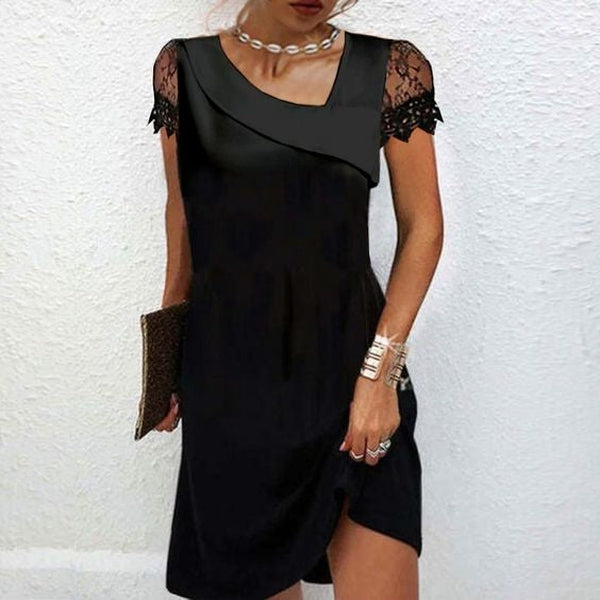 51447a649cd32e8d13c9972af90228a1_d063a5c5-061c-475b-bfc8-5c2f5c4fc12b.jpg Black Lace Short Sleeve Plain Mini Dress - Image 2