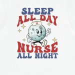 Retro Nurse All Night Back Design T-Shirt - Image 3