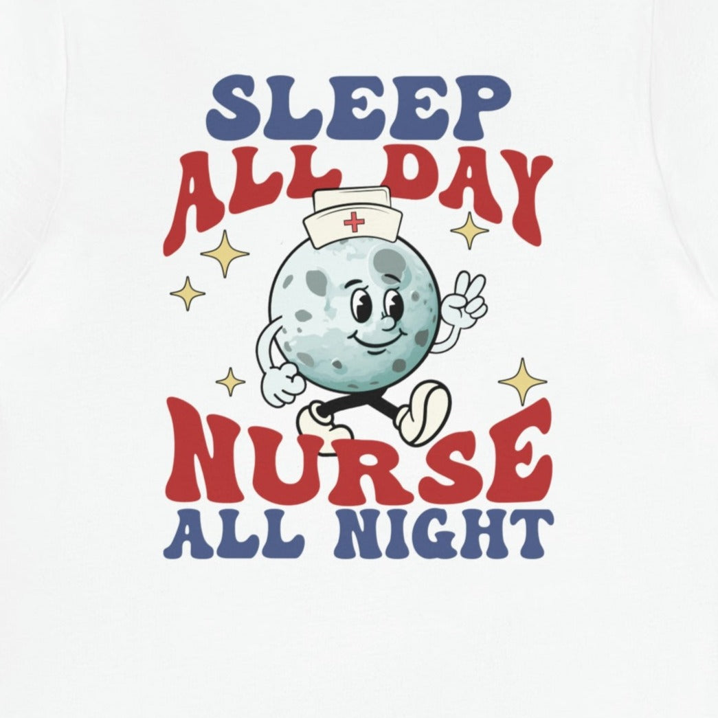 614c151462ff9124286a3113b01809db Retro Nurse All Night Back Design T-Shirt - Image 3