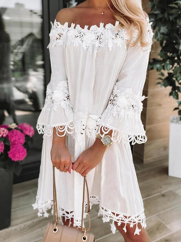64252eafd618f9c03023282443d829b8.jpg SImple White Off the Shoulder Mini Dress - Image 4