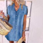 Blue Plain V-Neck Mini Dress - Image 2