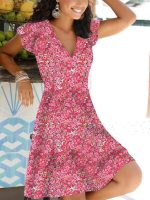 Rose Red Short Sleeve Print Mini Dress - Image 2