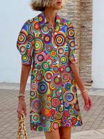 Abstract Short Sleeve Collared Mini Dress - Image 2