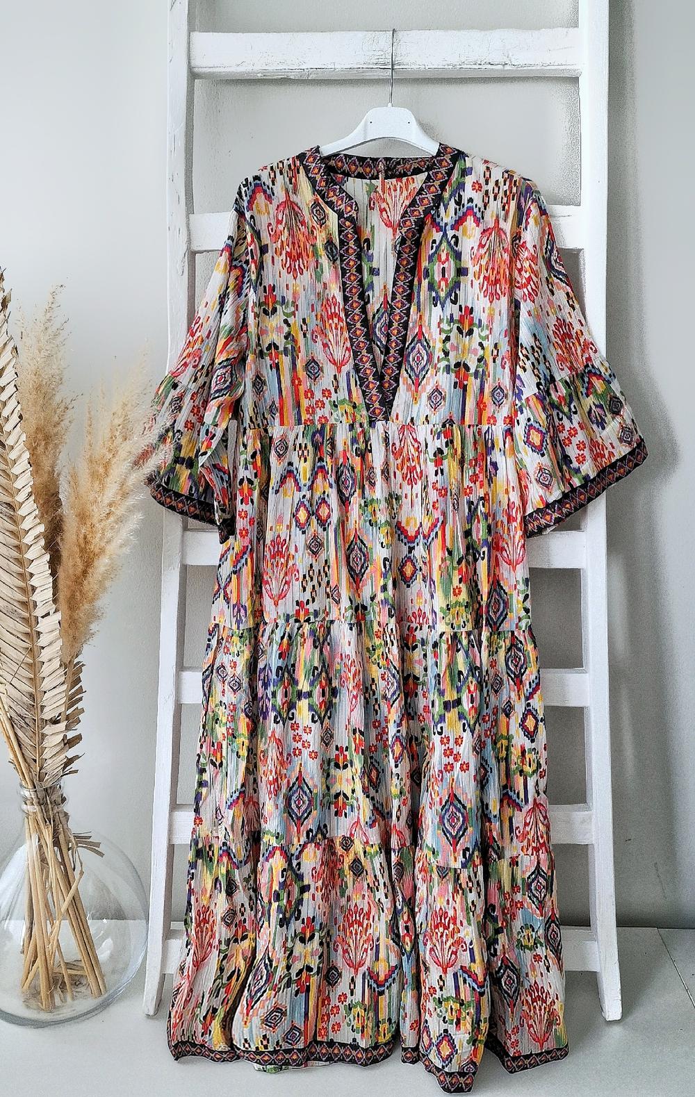 877616.jpg Attractive 3/4 Sleeve Print Midi Dress - Image 2