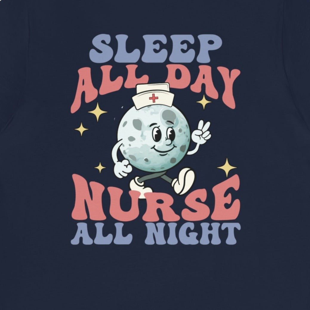 904b15f9cce7f64dede33fca707fd44a Retro Nurse All Night Back Design T-Shirt - Image 10
