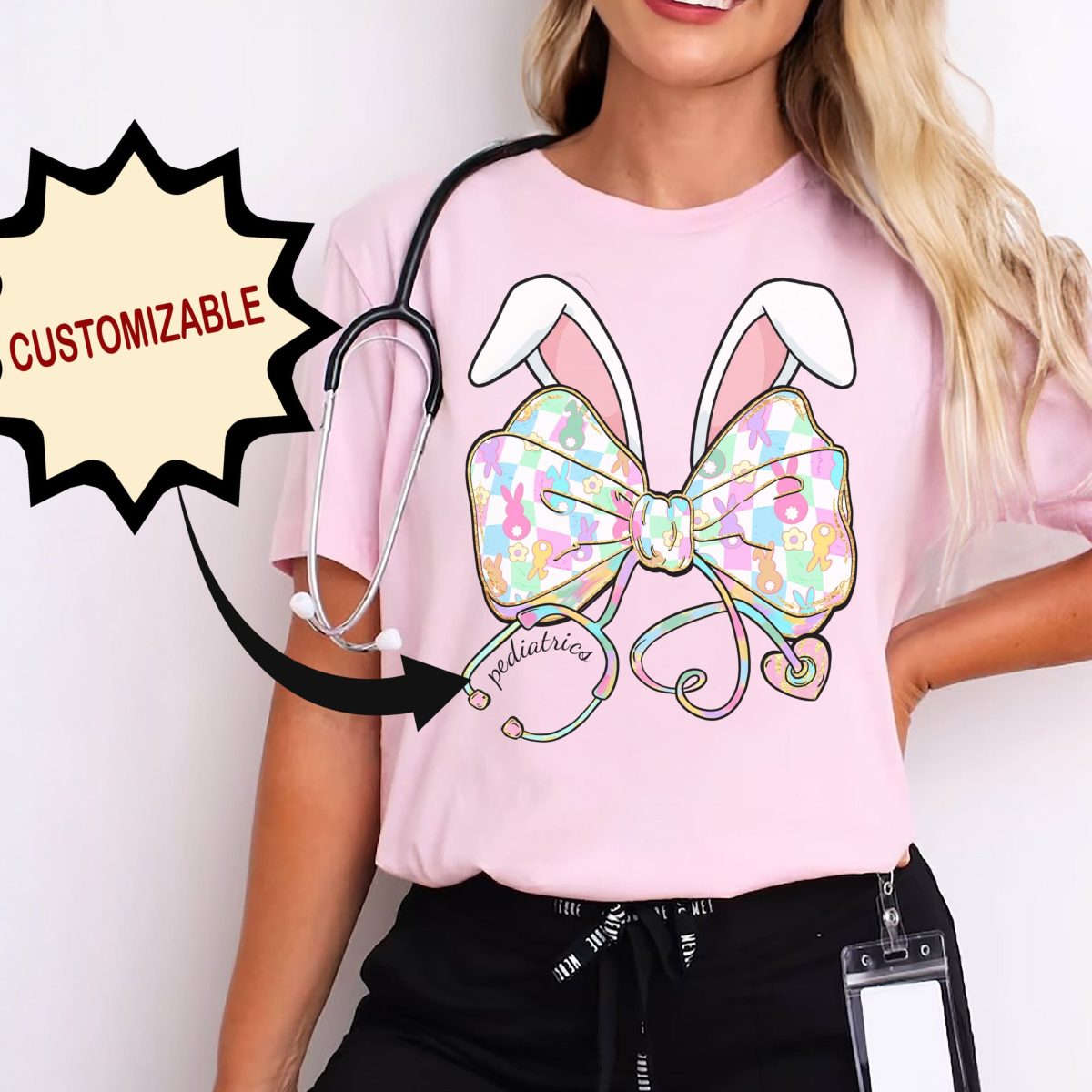 Custom Easter Bow with Stethoscope T-Shirt - Image 1
