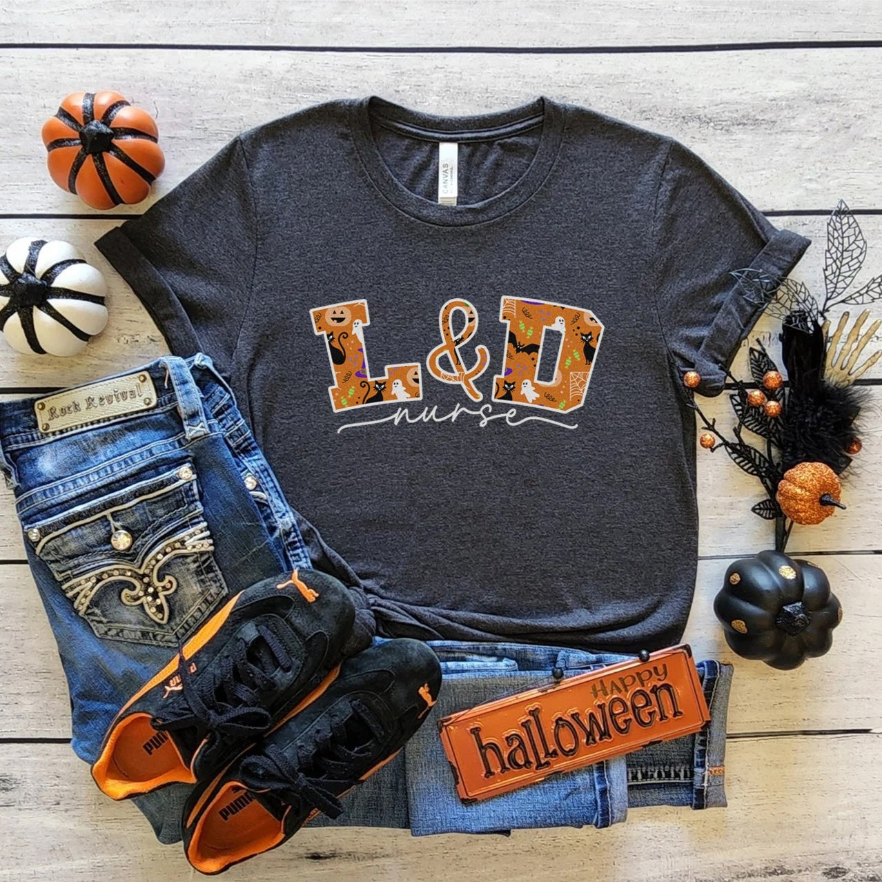 L_Dhalloweenfilleddarkgray L&D Nurse Halloween T-Shirt - Image 3