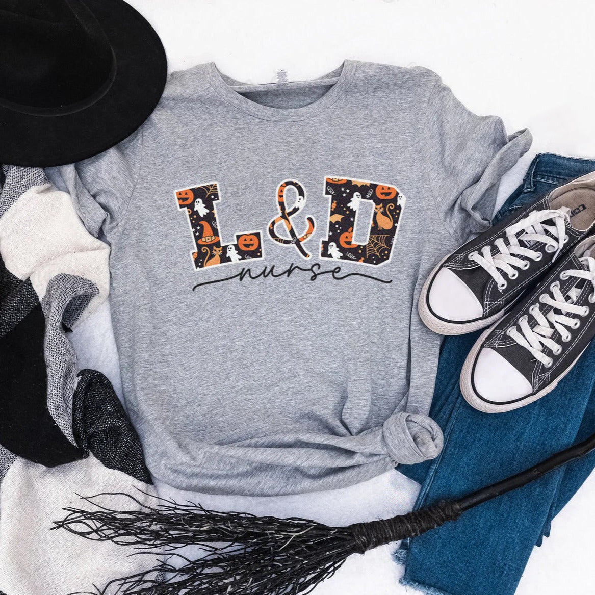 L_Dhalloweenfilledgray L&D Nurse Halloween T-Shirt - Image 4