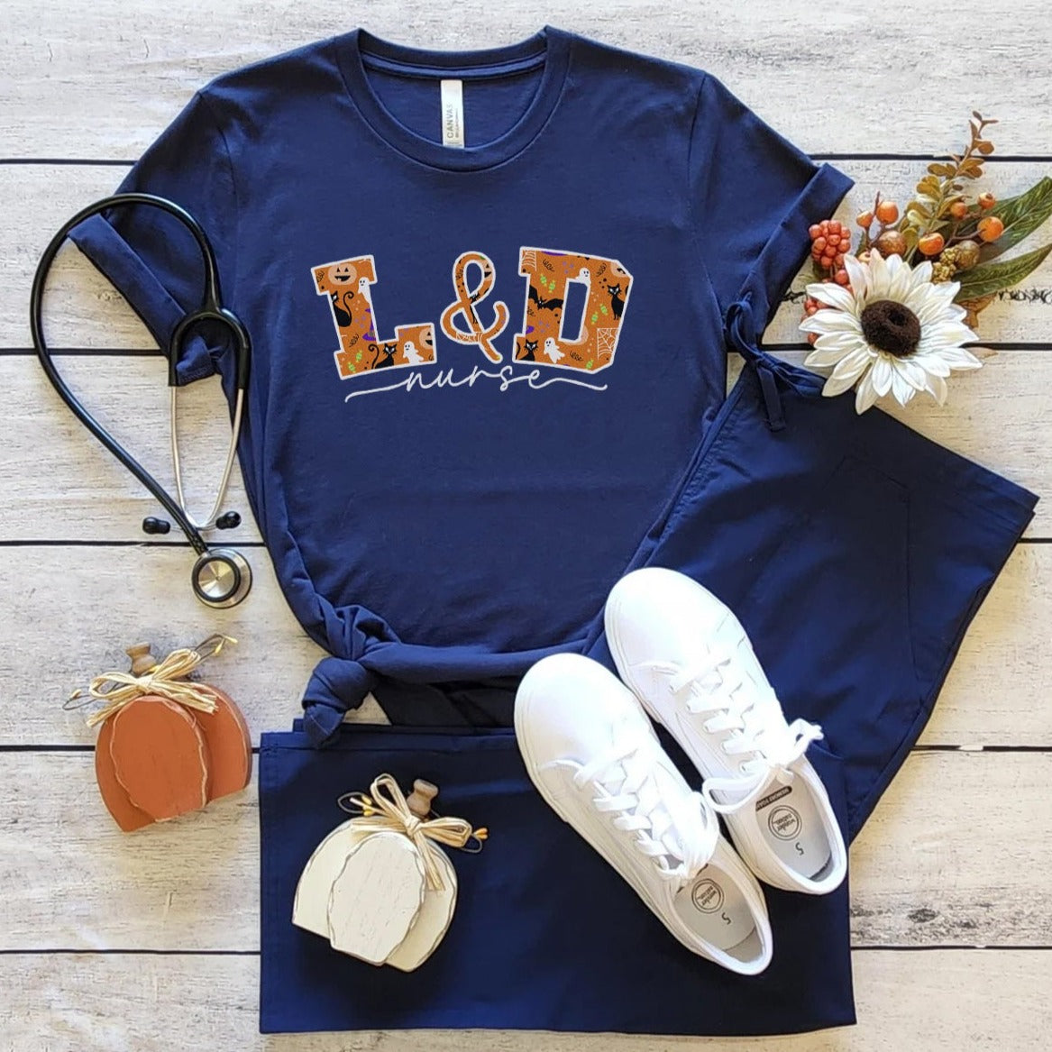L_Dhalloweenfillednavy L&D Nurse Halloween T-Shirt - Image 6
