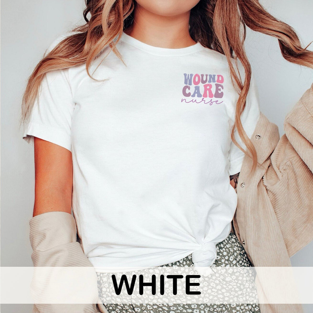 RETROwoundcarenursecolors_17155f38-4c49-40a1-9b1e-5c74ed1410d9 It's a Beautiful Day to Heal Wounds (Back Design) T-Shirt - Image 4