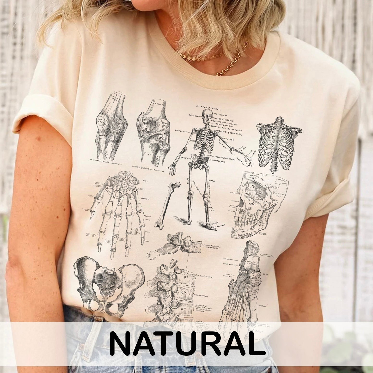 VINTAGEskeletalbonesanatomycolors Vintage Skeletal Anatomy T-Shirt - Image 5