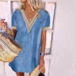 Stylish Print Blue Short Sleeve Mini Dress - Image 2