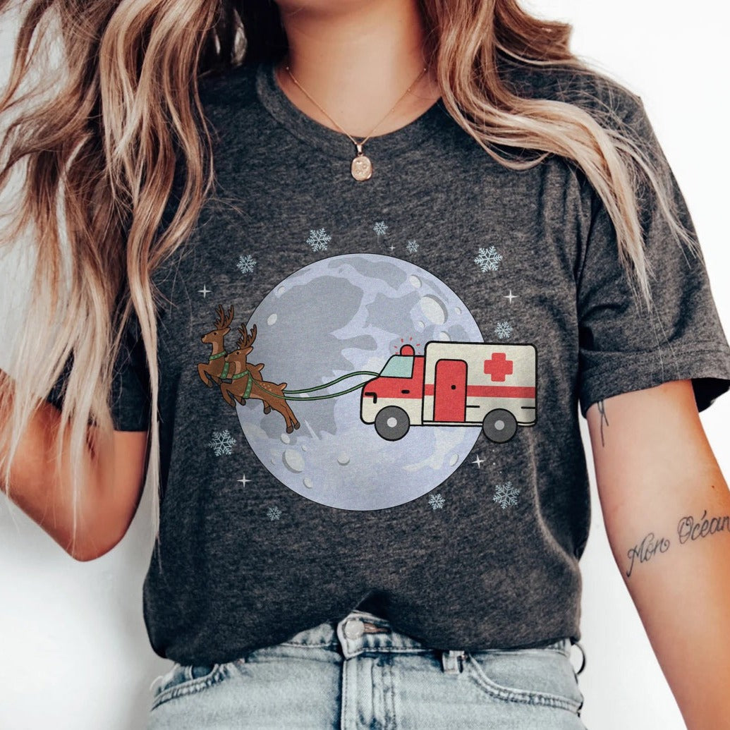 ambulancesleighgray Ambulance Christmas Sleigh T-Shirt - Image 5