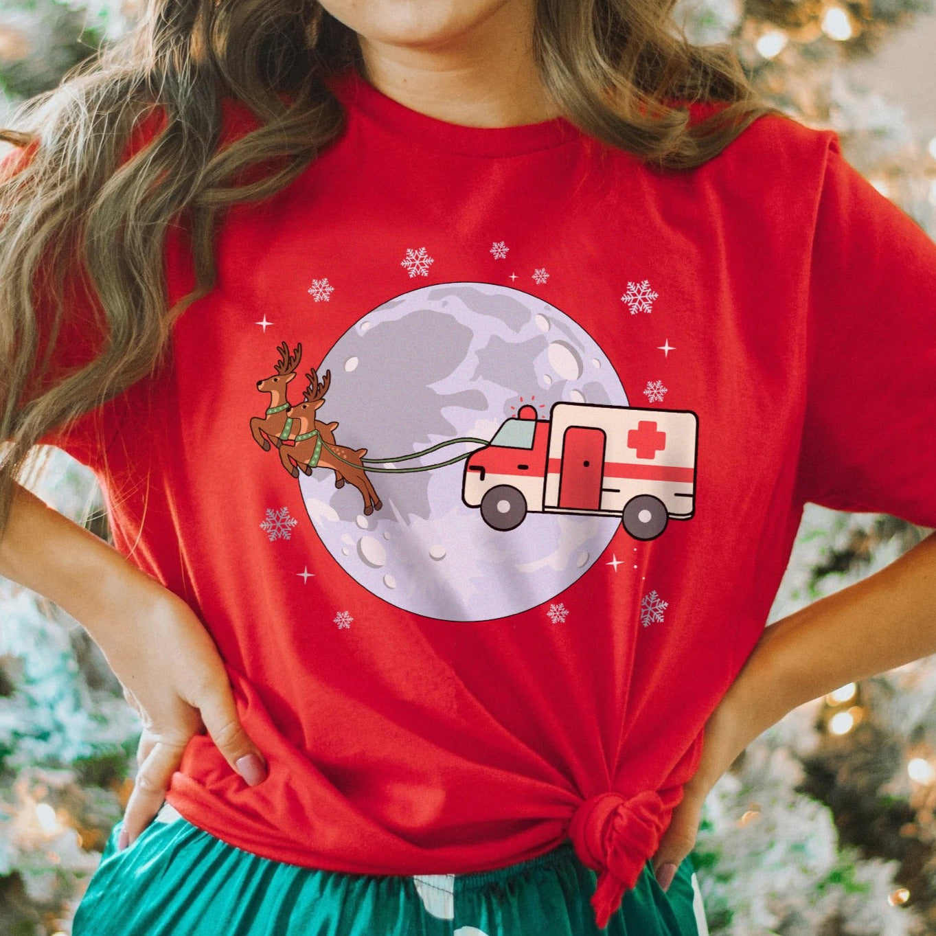ambulancesleighred Ambulance Christmas Sleigh T-Shirt - Image 3