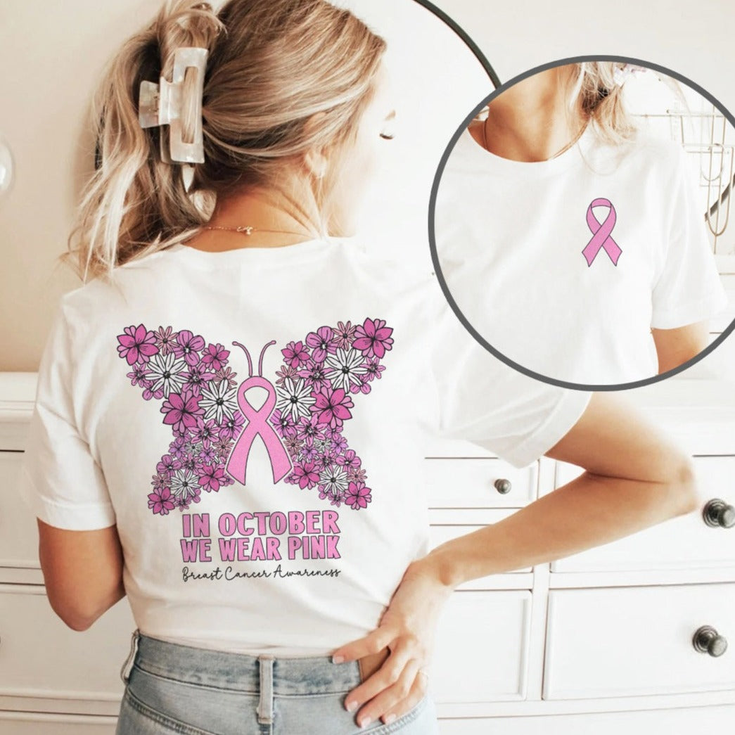 breastcancerfrontandback Breast Cancer Awareness Butterfly T-Shirt - Image 2