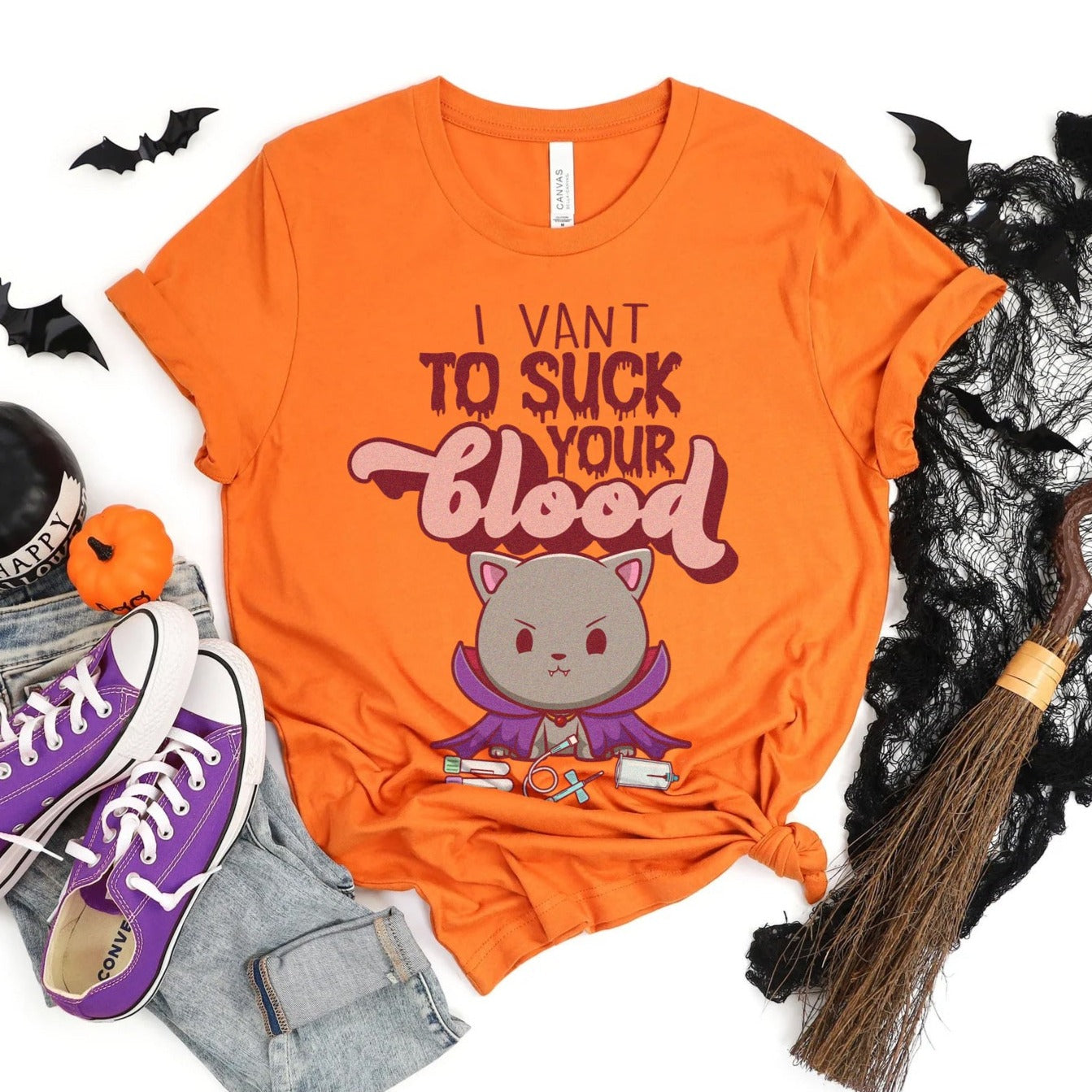 catvampireorange Dracula Blood Draw T-Shirt - Image 7
