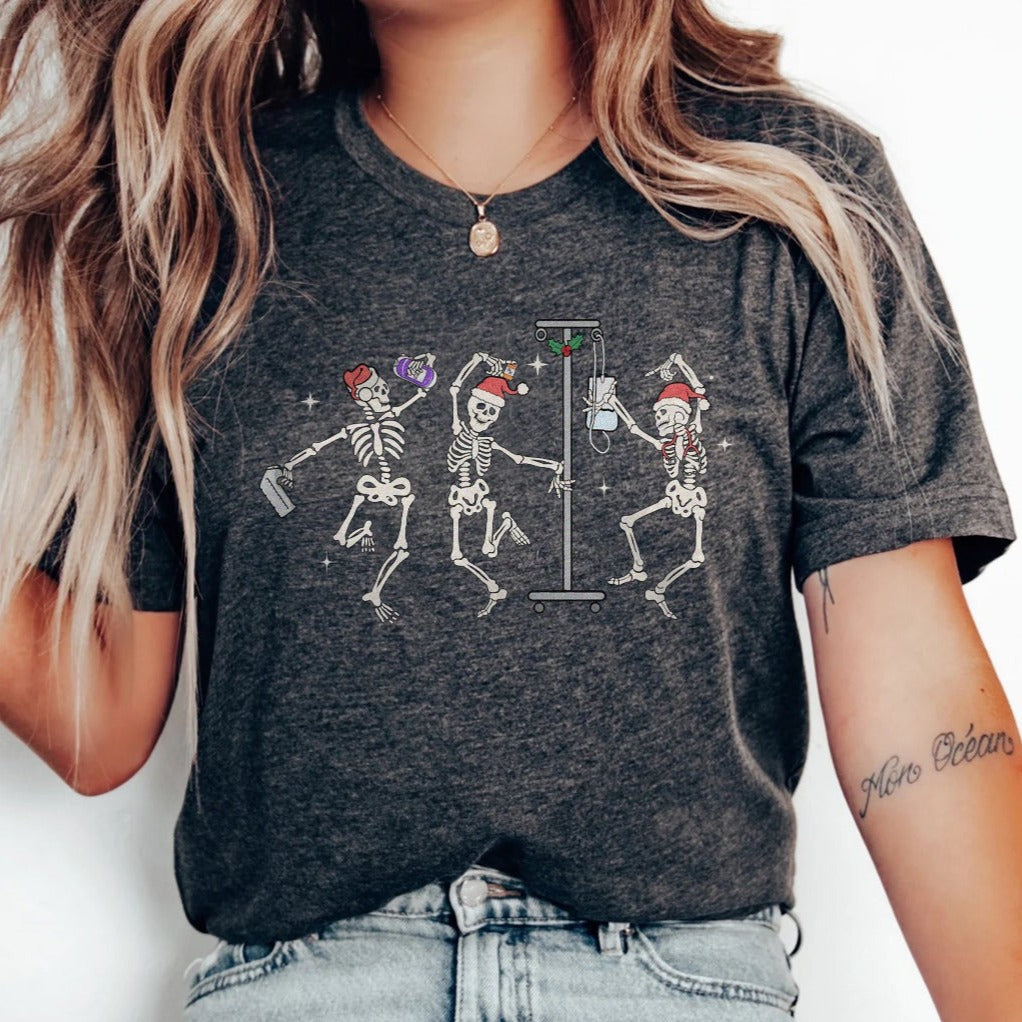 christmasnurseskeletonsdarkgrey Christmas Nurse Skeletons T-Shirt - Image 7