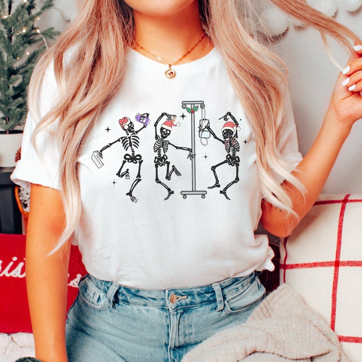 Christmas Nurse Skeletons T-Shirt - Image 6