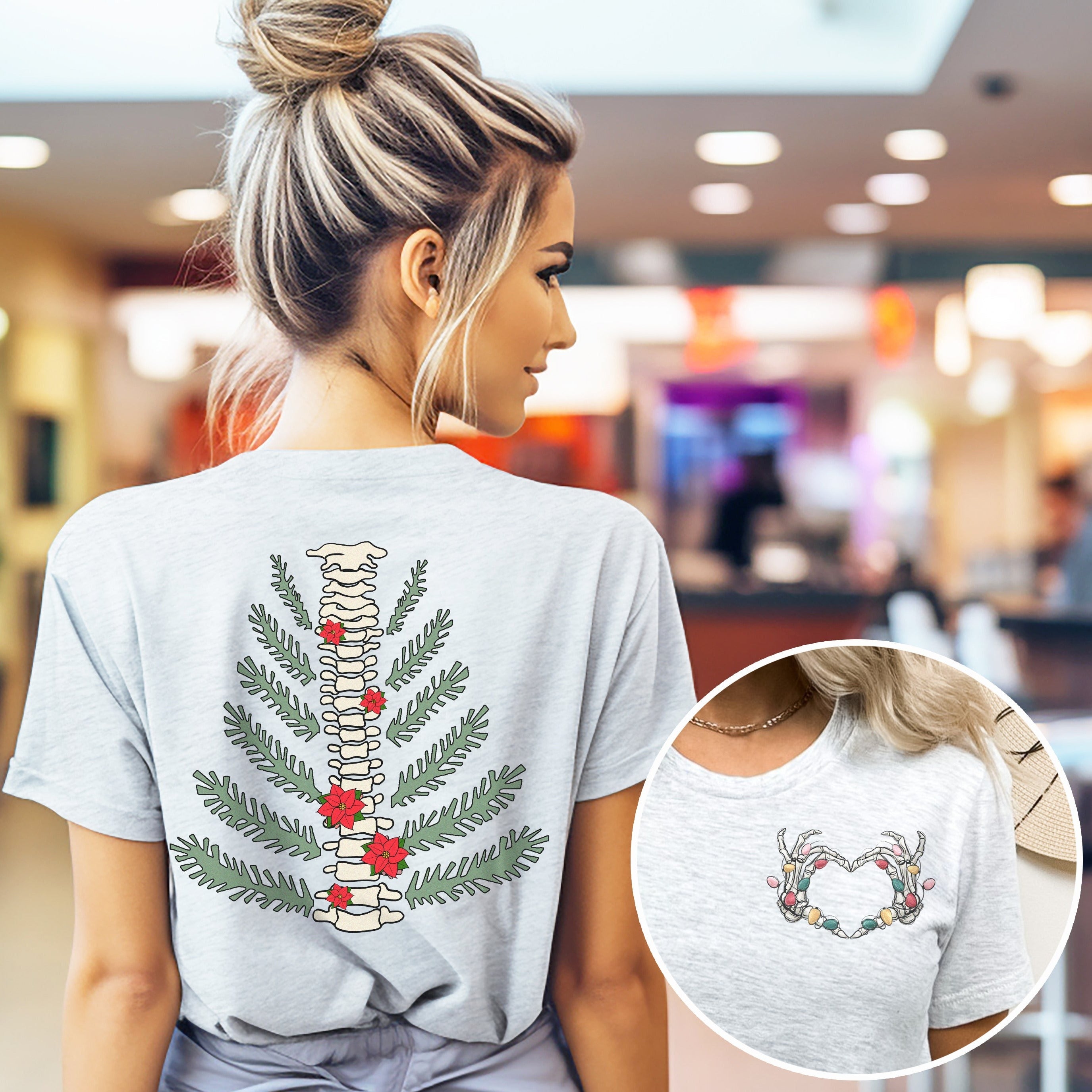 christmasspineteeashfrontandback Christmas Tree Spine (Back Design) T-Shirt - Image 2