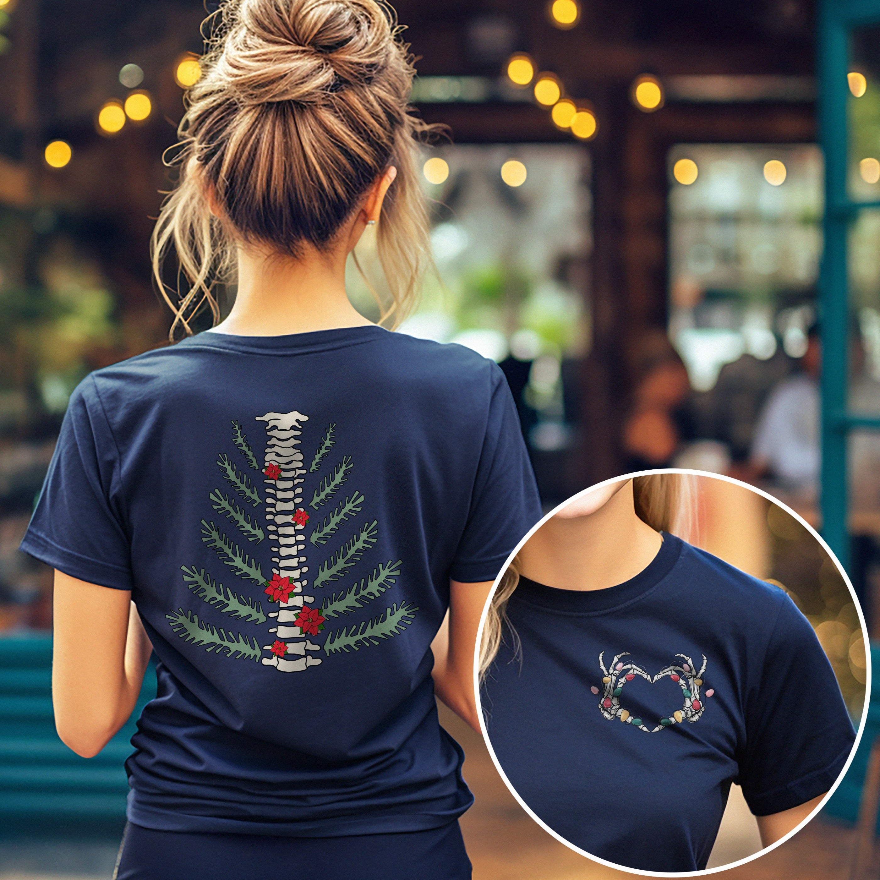 christmastreespinenavyfrontandback Christmas Tree Spine (Back Design) T-Shirt - Image 4