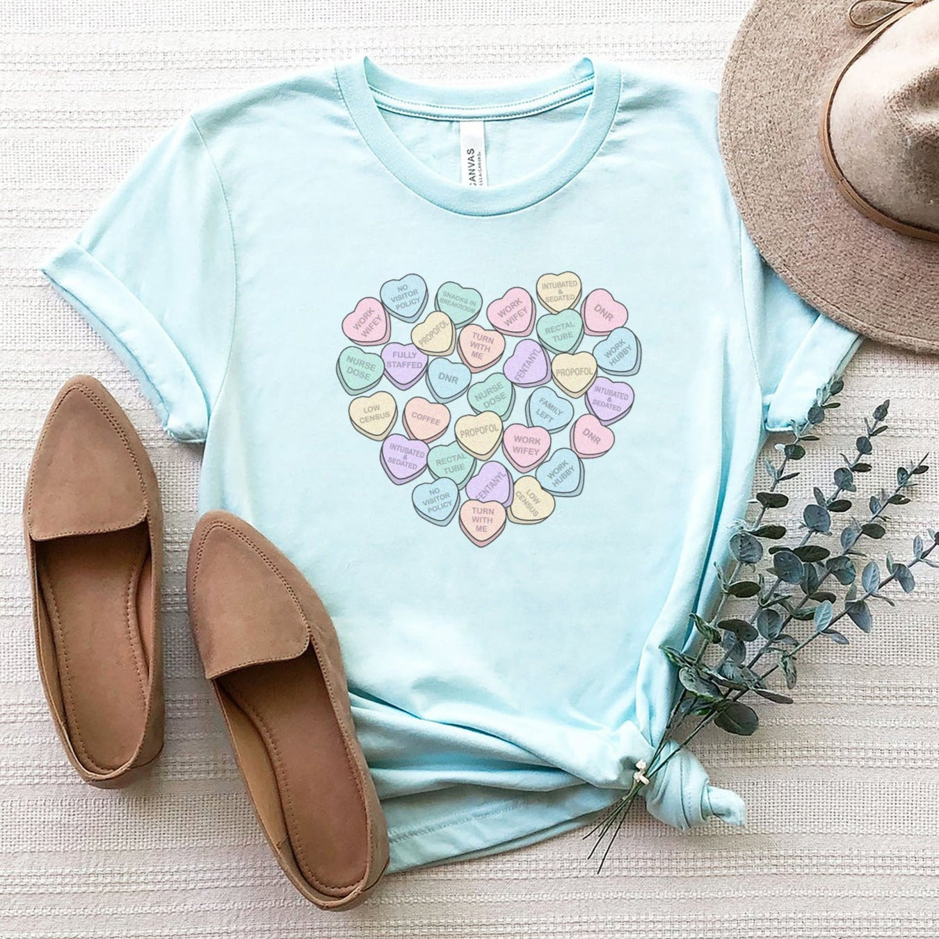 conversationheartsicucandyiceblue ICU Nurse Conversation Hearts T-Shirt - Image 9
