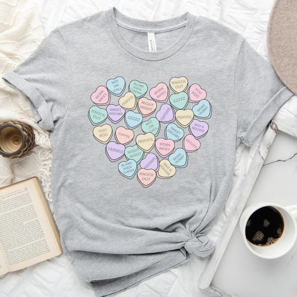 crnaheartgray CRNA Conversation Hearts T-Shirt - Image 4