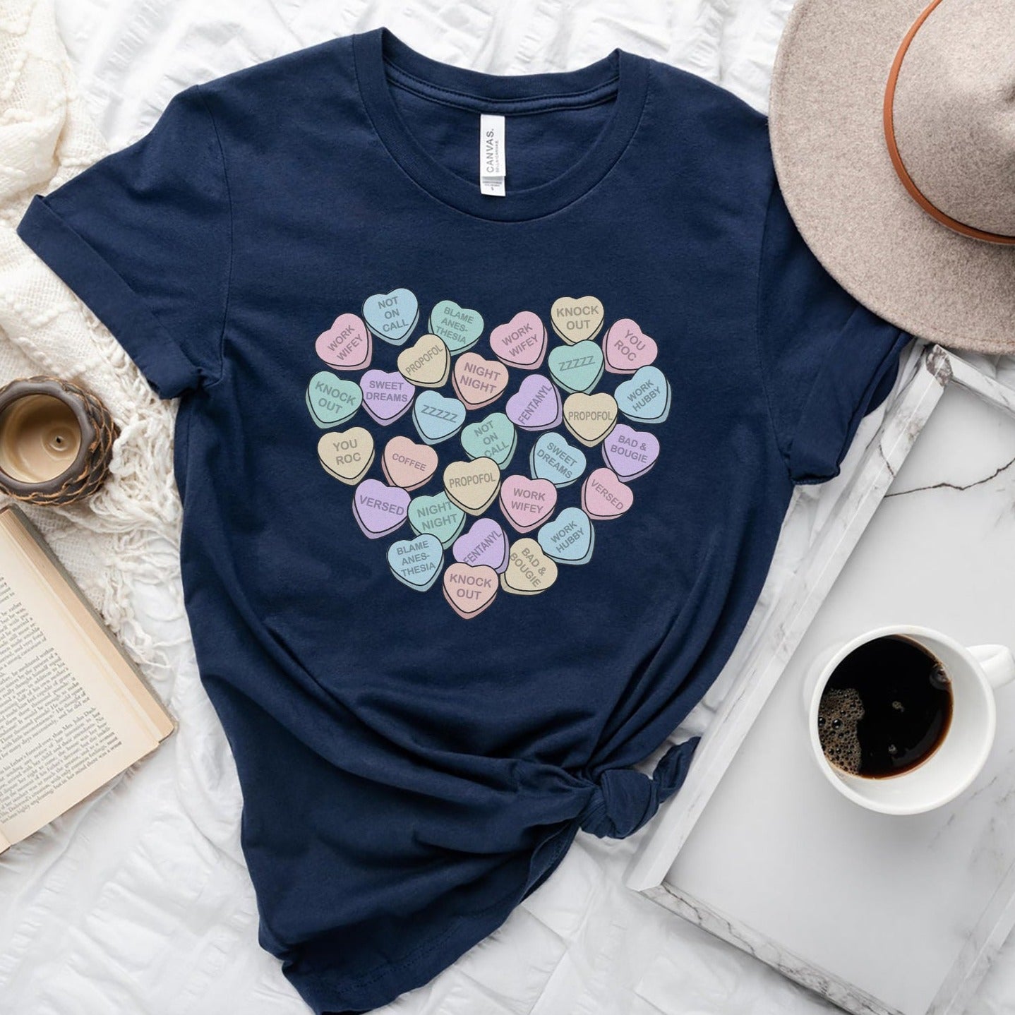 crnaheartsnavy CRNA Conversation Hearts T-Shirt - Image 5