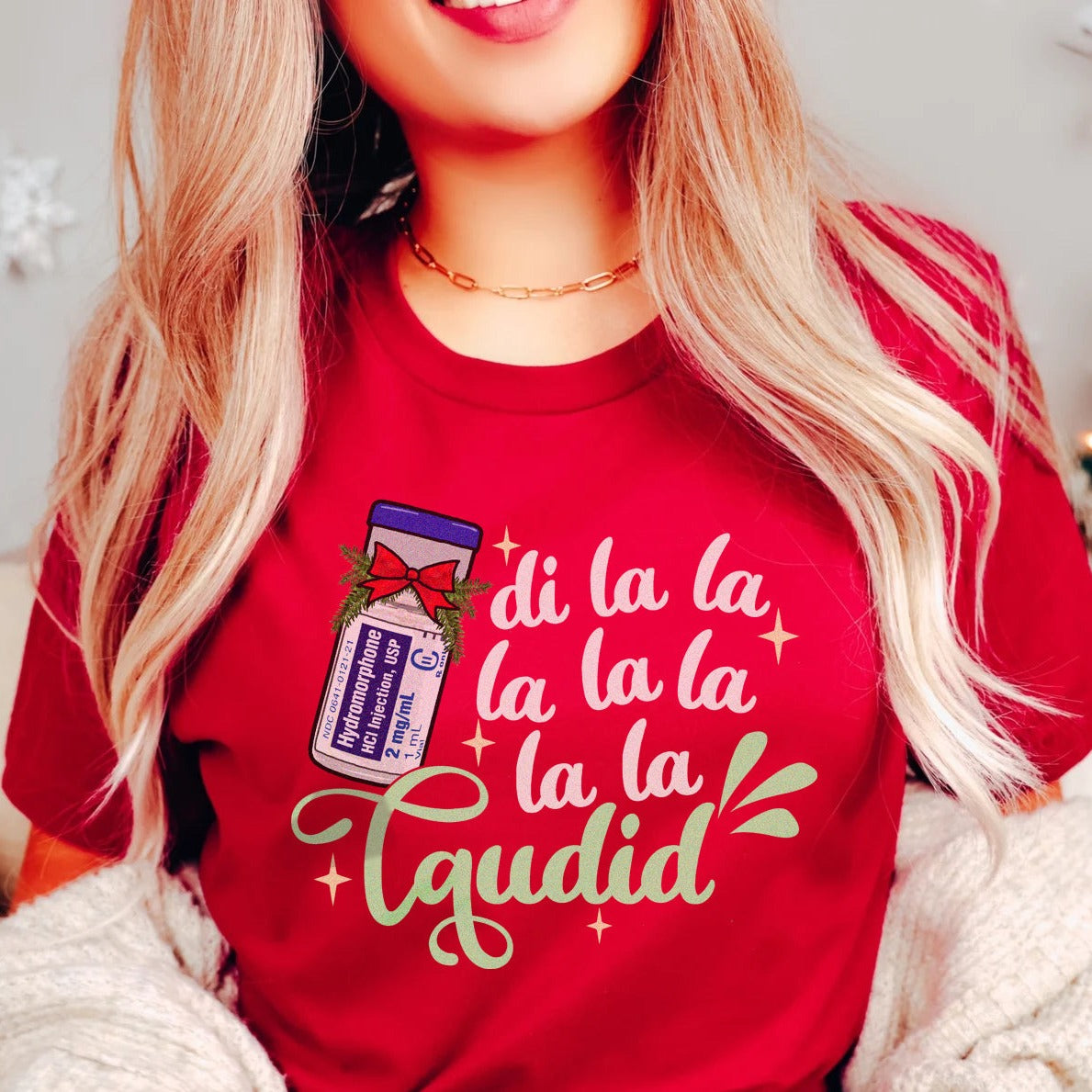 dilaudidxmasred Di La La Laudid Christmas T-Shirt - Image 1