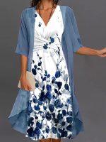 Blue Print Round Neck Mini Dress - Image 2