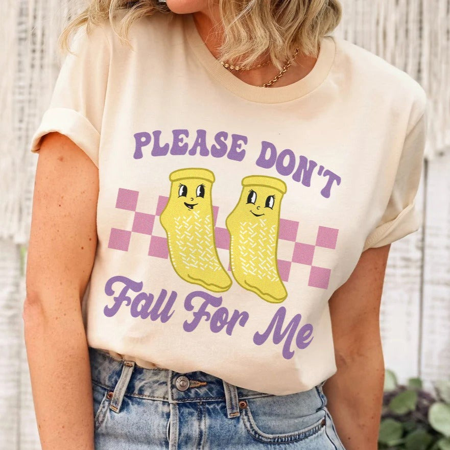 dontfallformenatural Don't Fall For Me Yellow Grippy Socks T-Shirt - Image 4