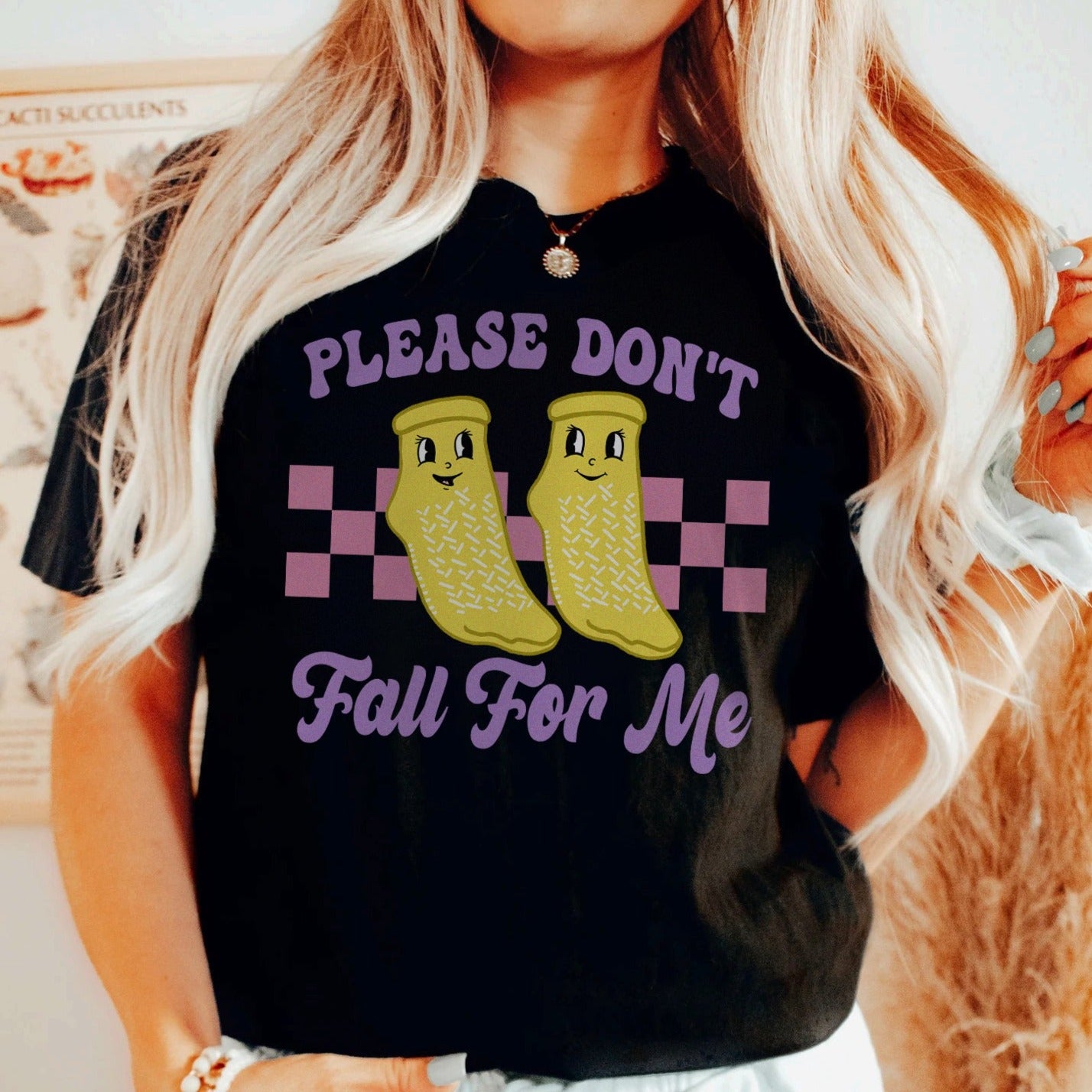 fallformeblack Don't Fall For Me Yellow Grippy Socks T-Shirt - Image 2