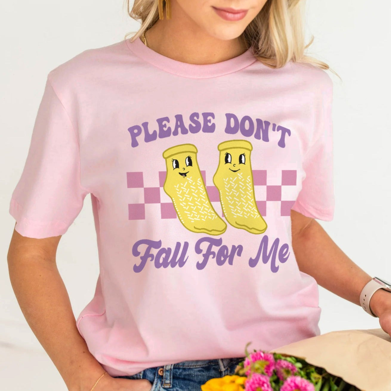 fallformelipink Don't Fall For Me Yellow Grippy Socks T-Shirt - Image 10