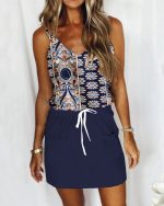 Navy Print Sleeveless Mini Dress - Image 2