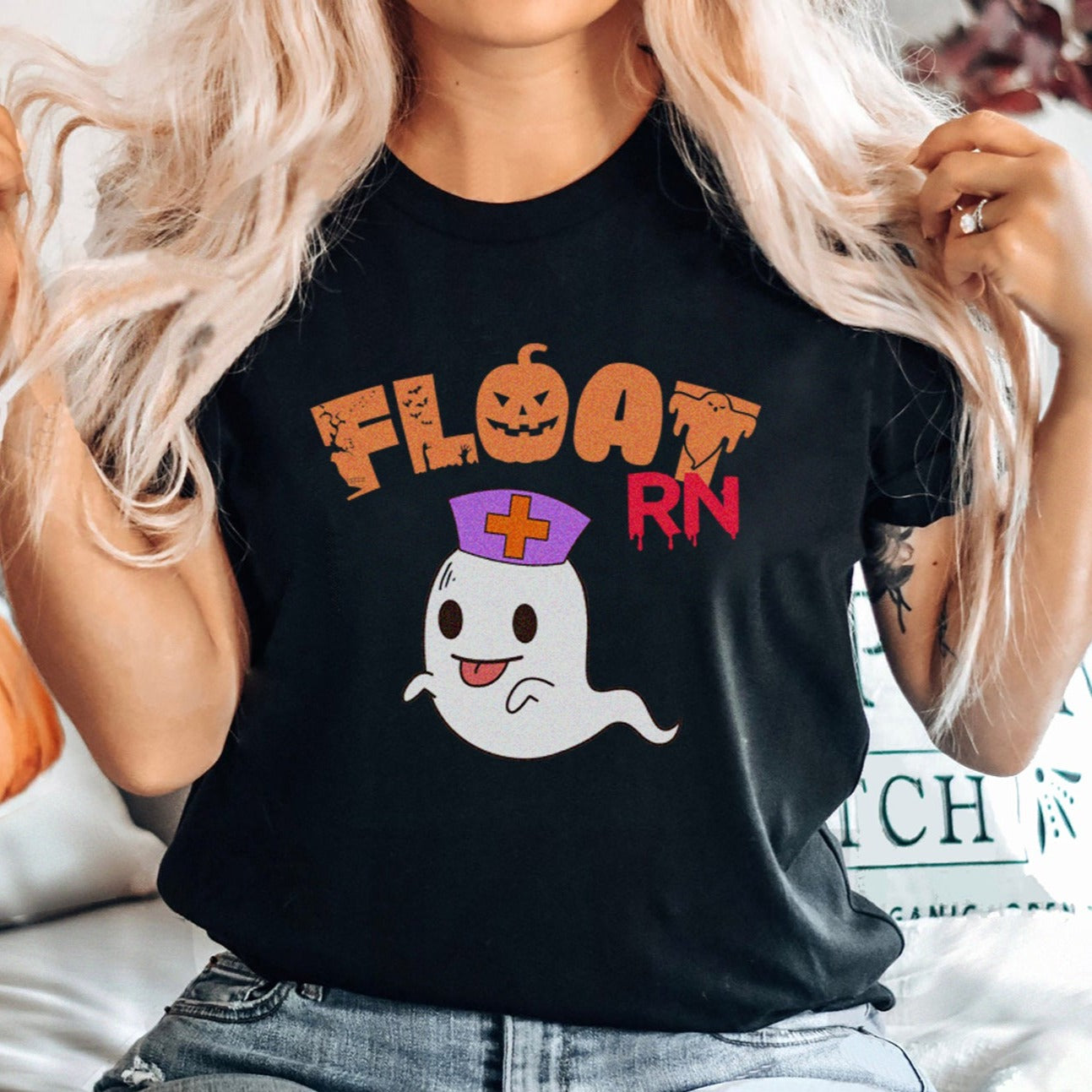 floatrnghostblack Float Nurse Ghost T-Shirt - Image 1