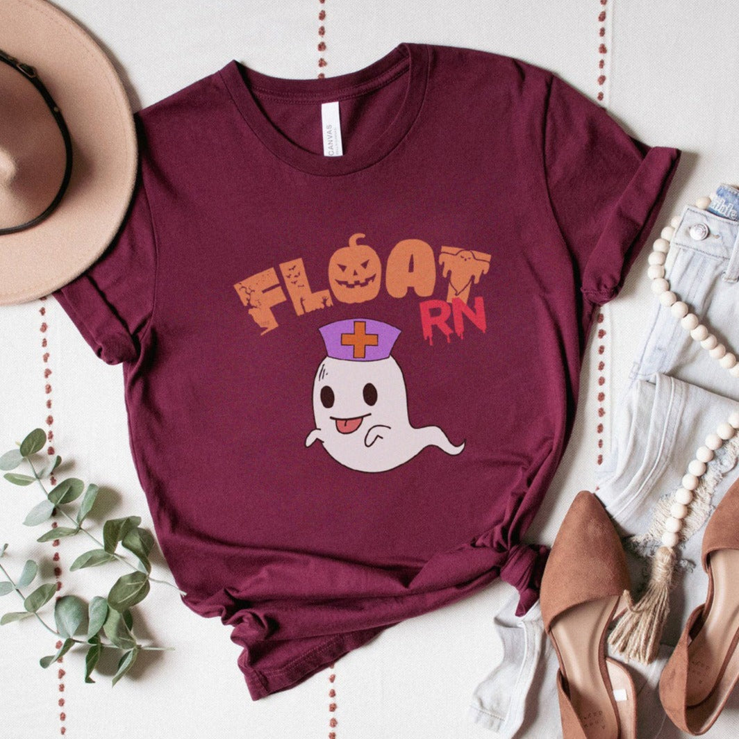 floatrnhalloweenmaroon Float Nurse Ghost T-Shirt - Image 8