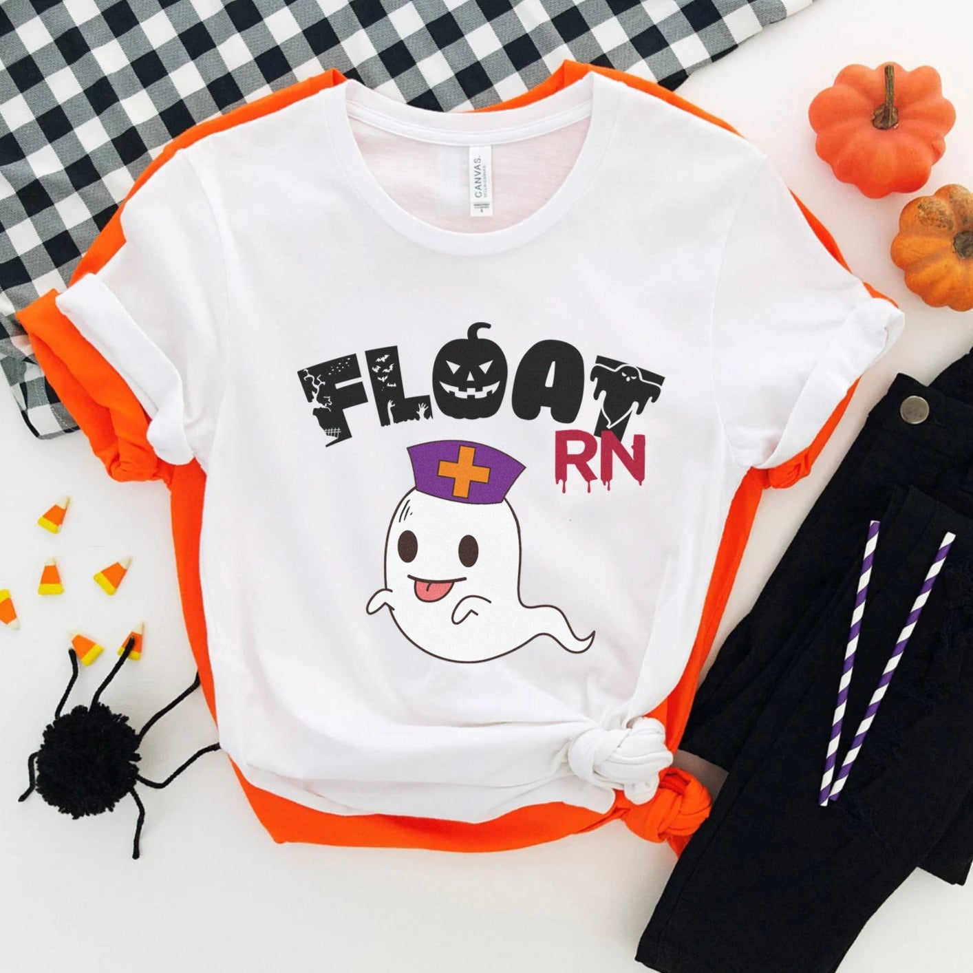 floatrnhalloweenwhite Float Nurse Ghost T-Shirt - Image 2