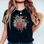 Watercolor Floral Anatomical Heart T-Shirt - Image 7