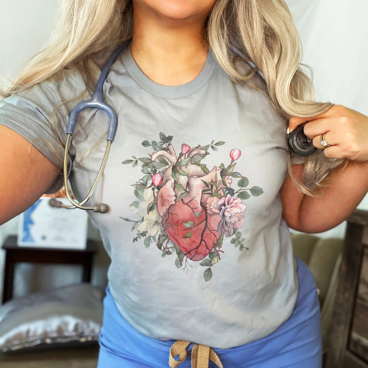 Watercolor Floral Anatomical Heart T-Shirt - Image 2