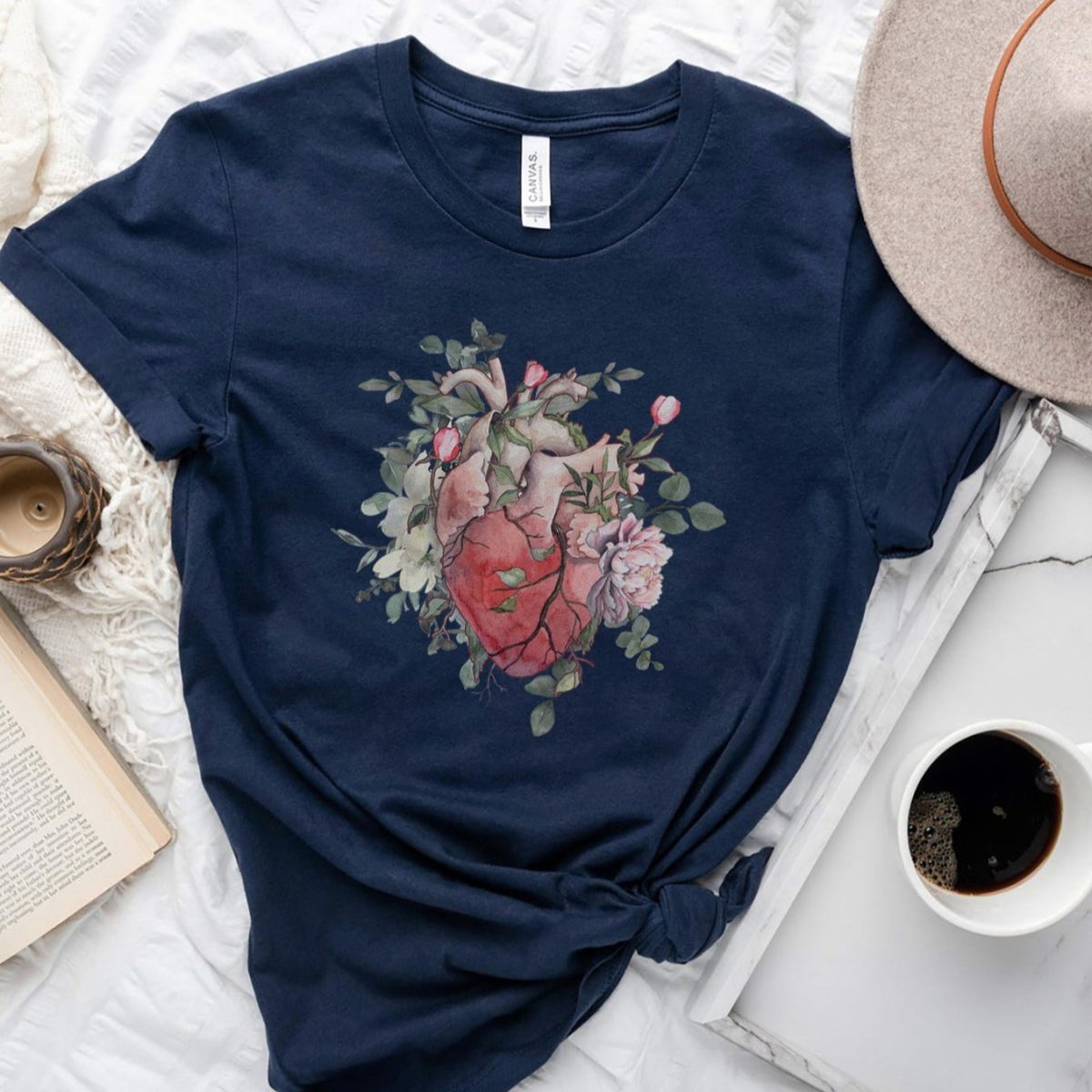 Watercolor Floral Anatomical Heart T-Shirt - Image 6